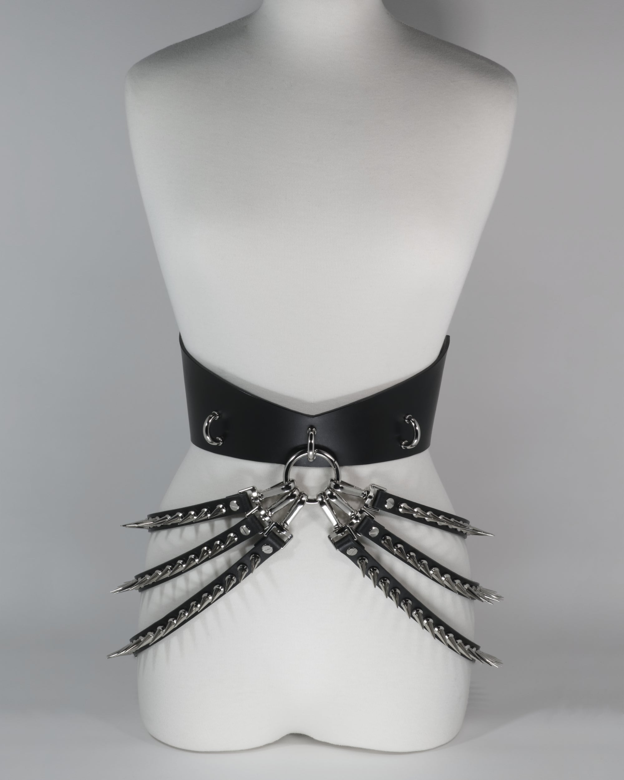 black leather belt with spike straps #color_black
