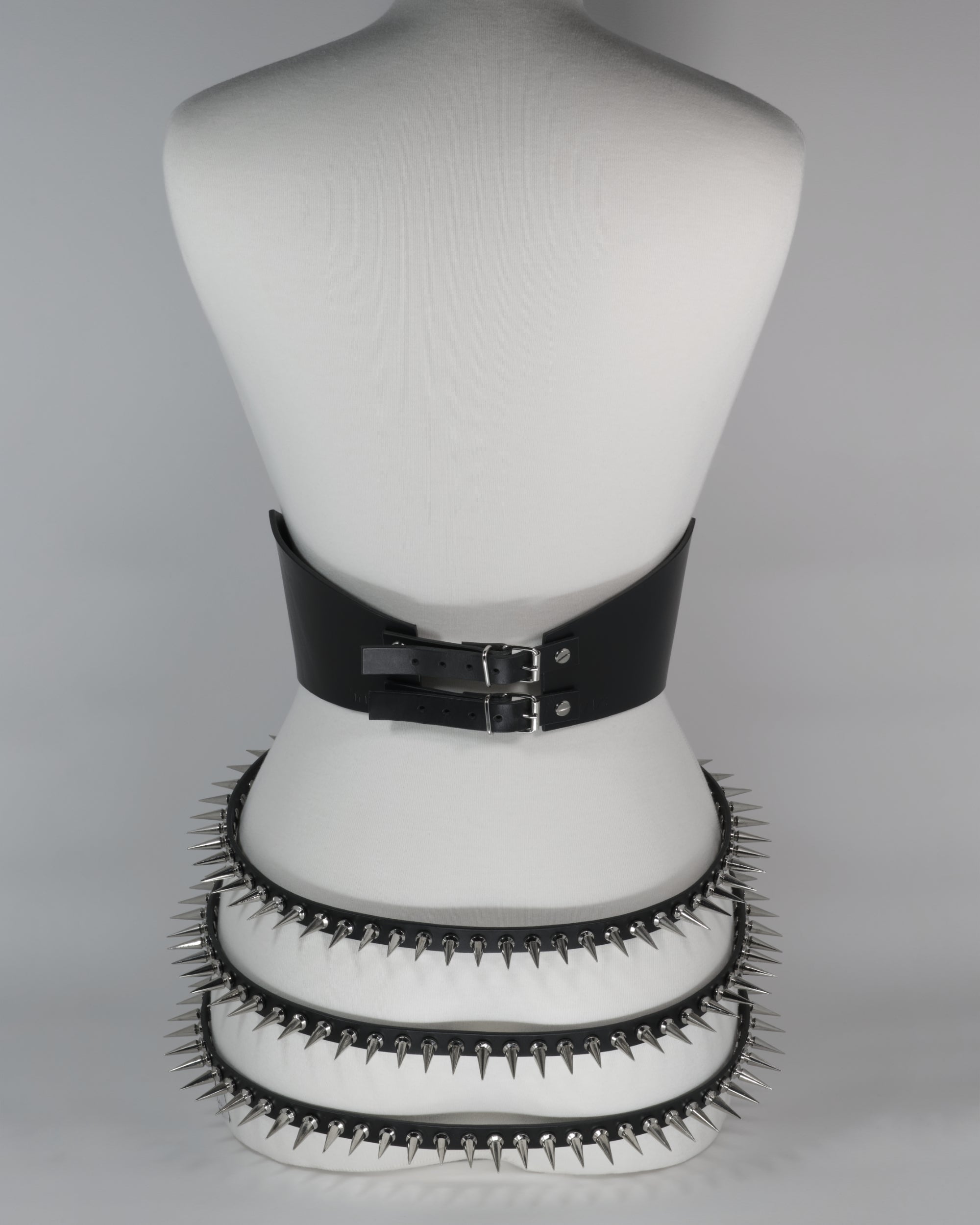 black leather belt with spike straps #color_black