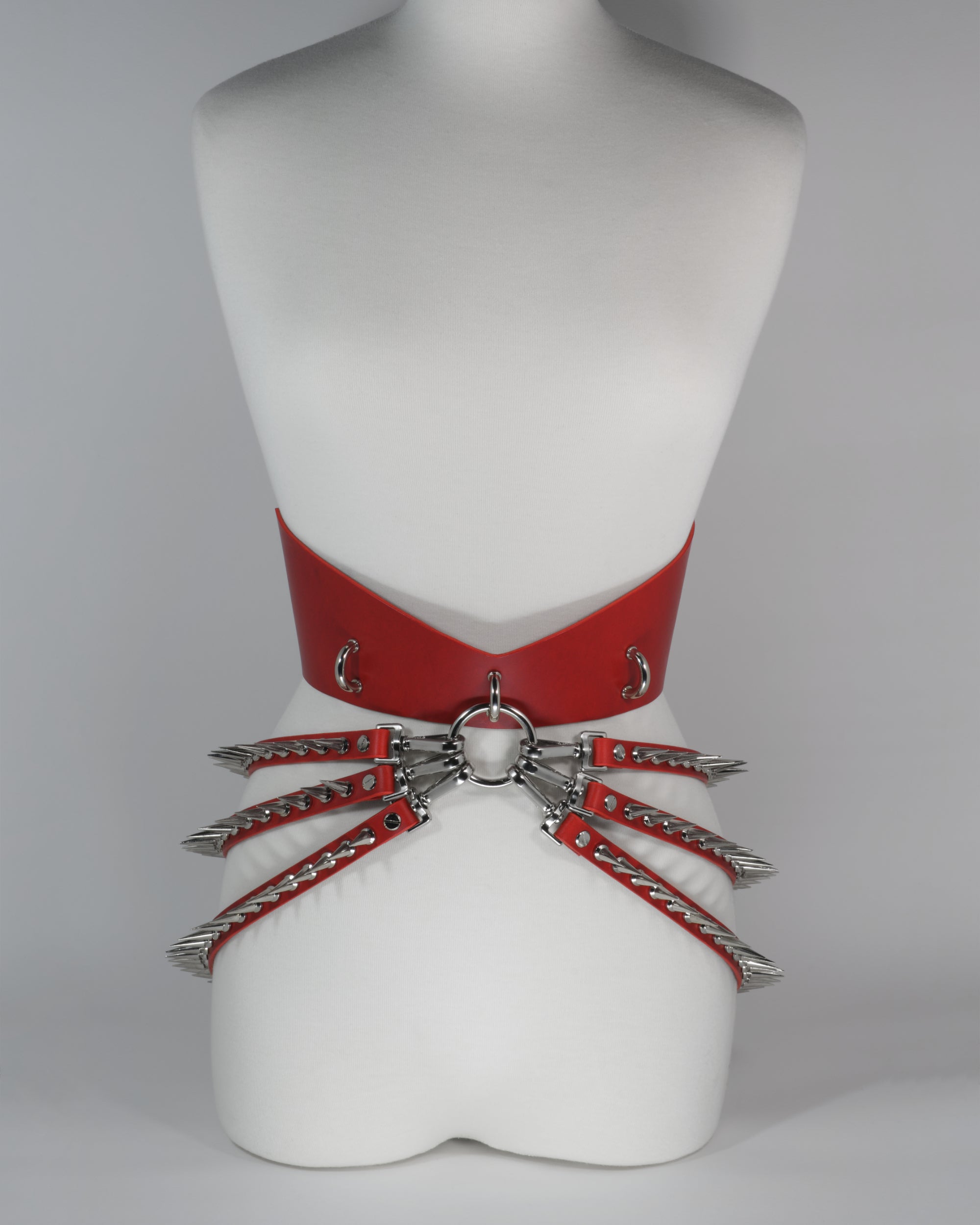red leather belt with spike straps #color_red