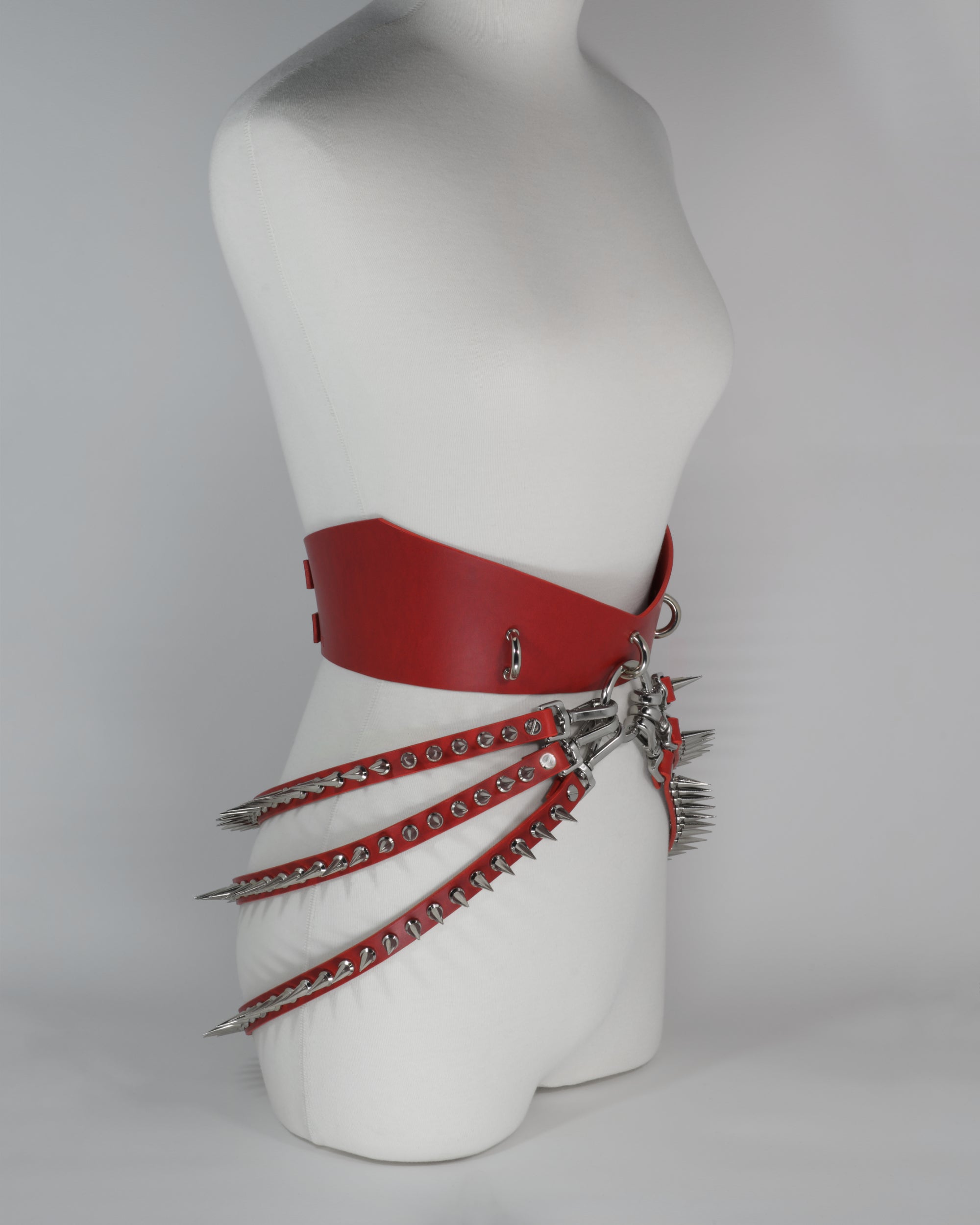 red leather belt with spike straps #color_red