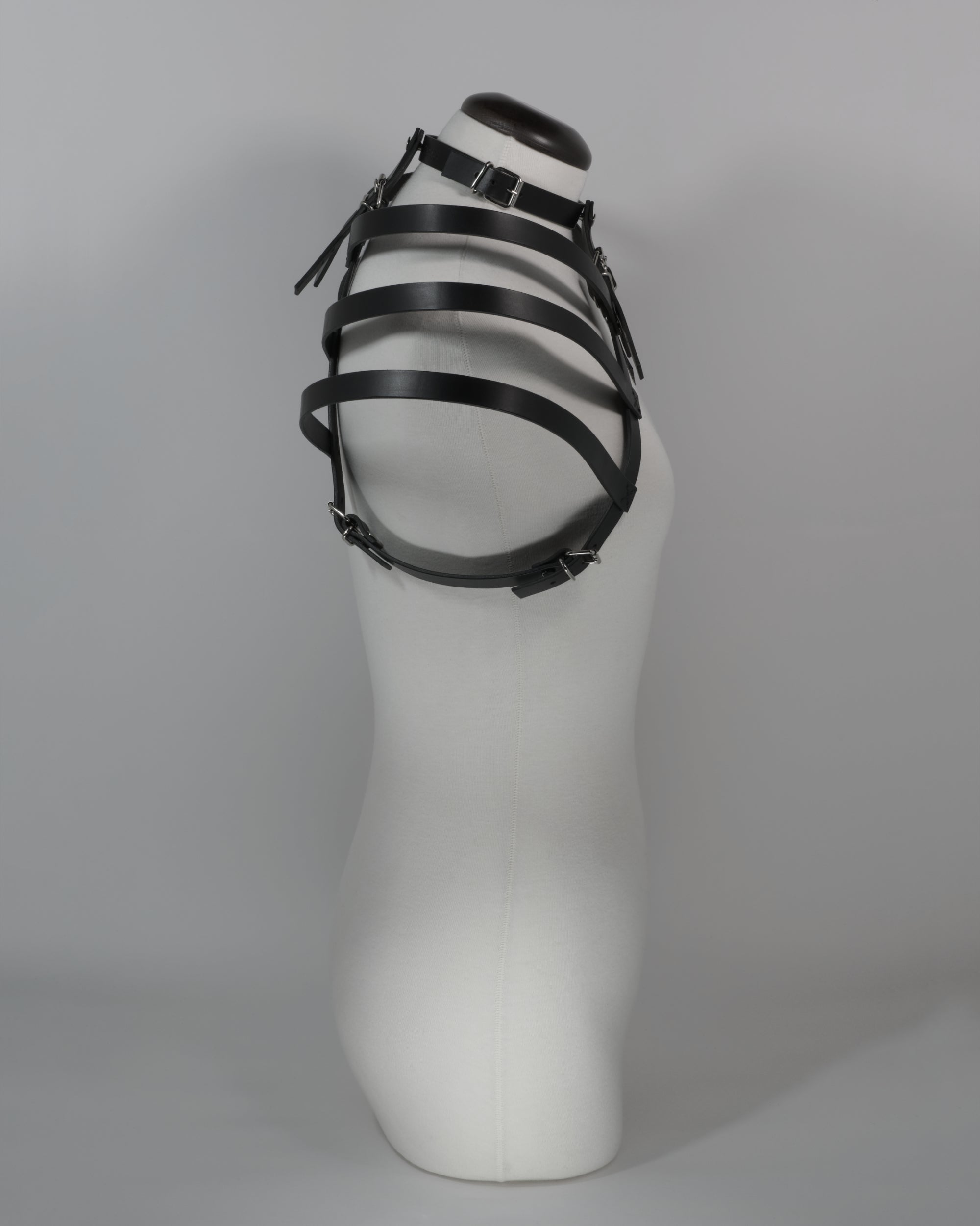 black leather harness with choker avant garde