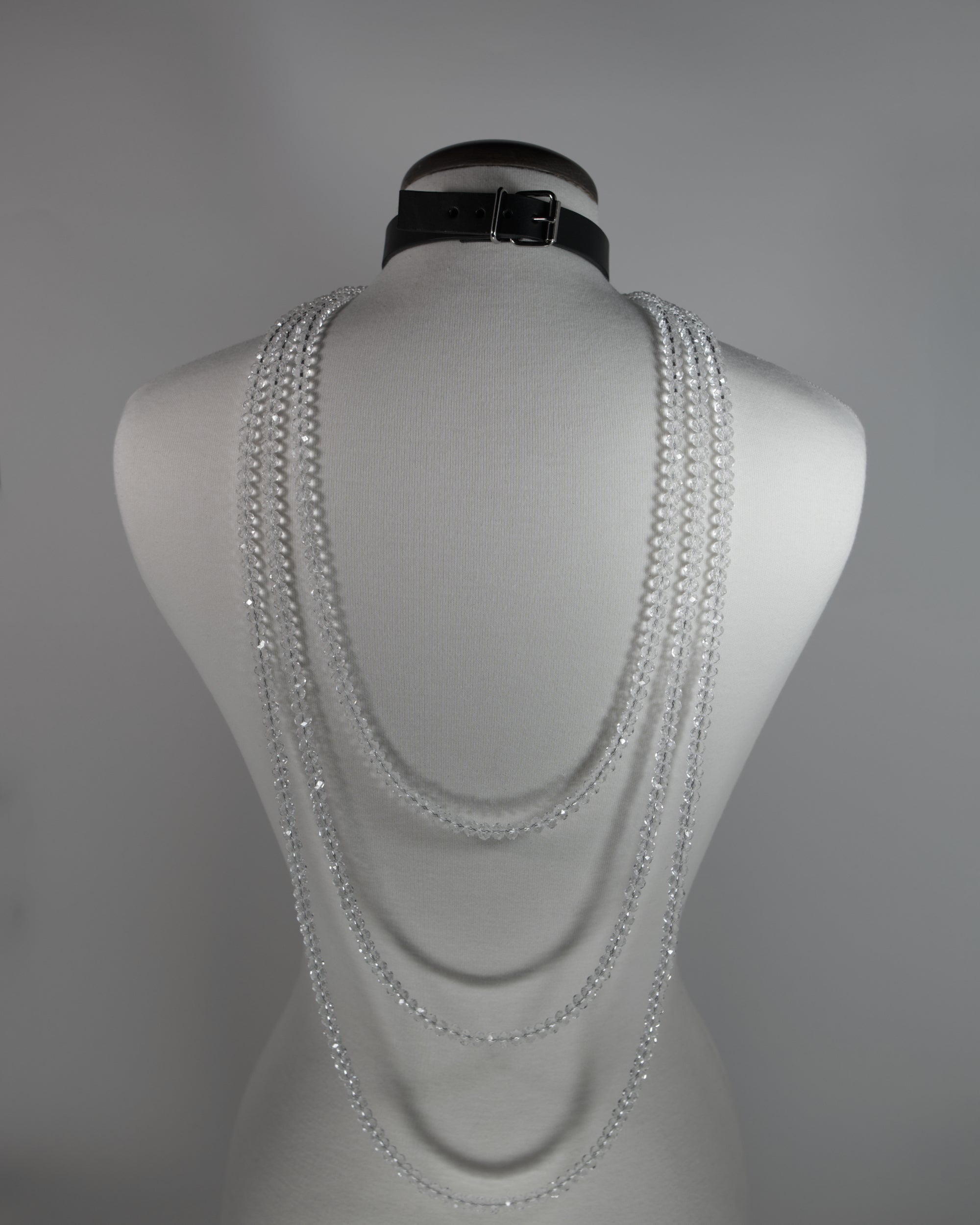 black leather choker with crystal chains draping in the back inspired by the selene goddess