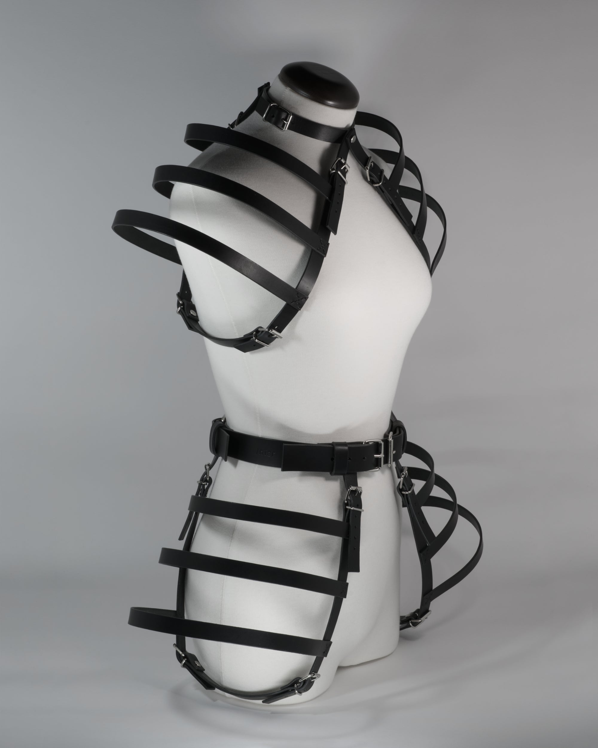 set black leather harness belt avant garde