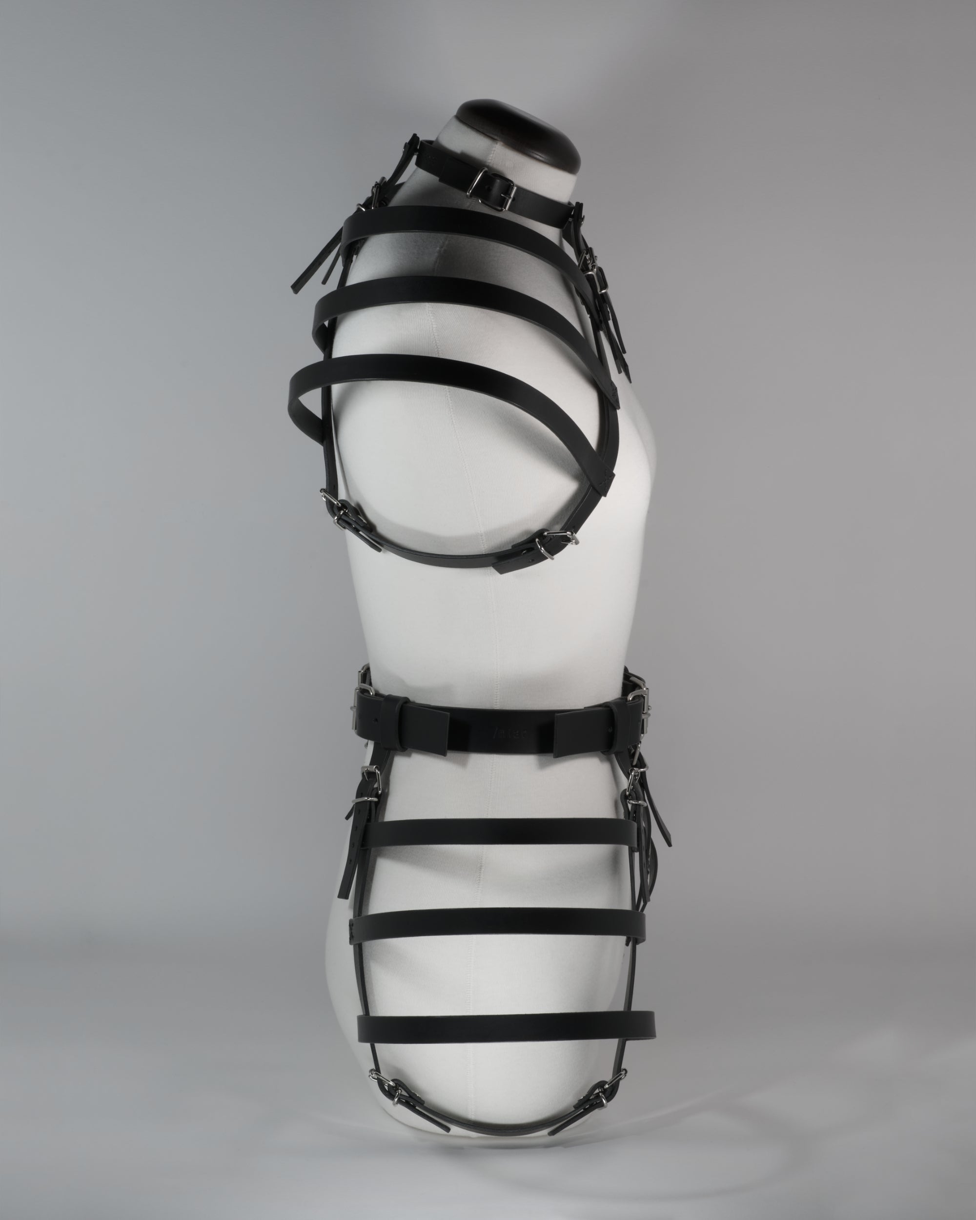 set black leather harness belt avant garde