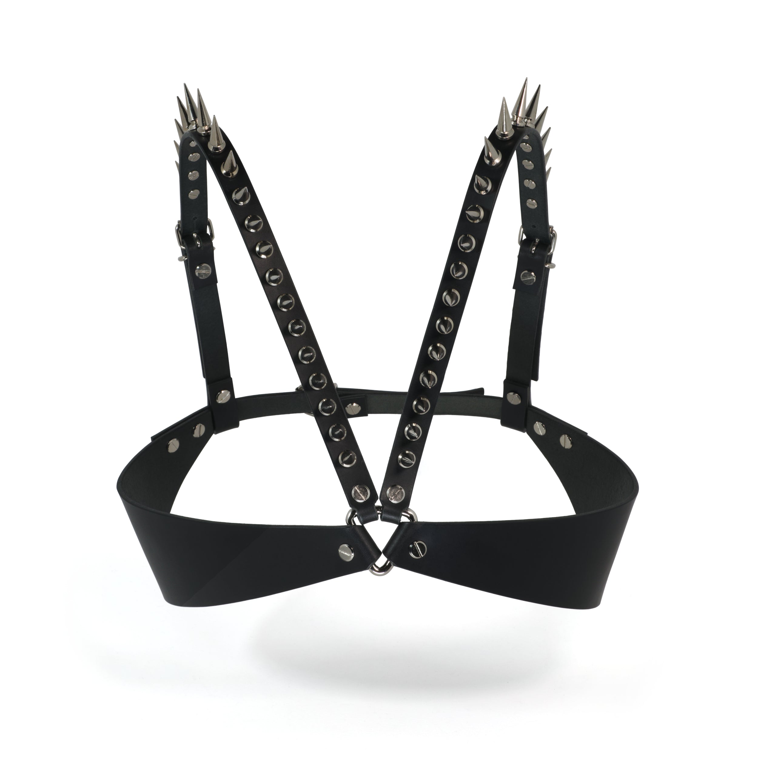 black leather bra with spikes #color_black