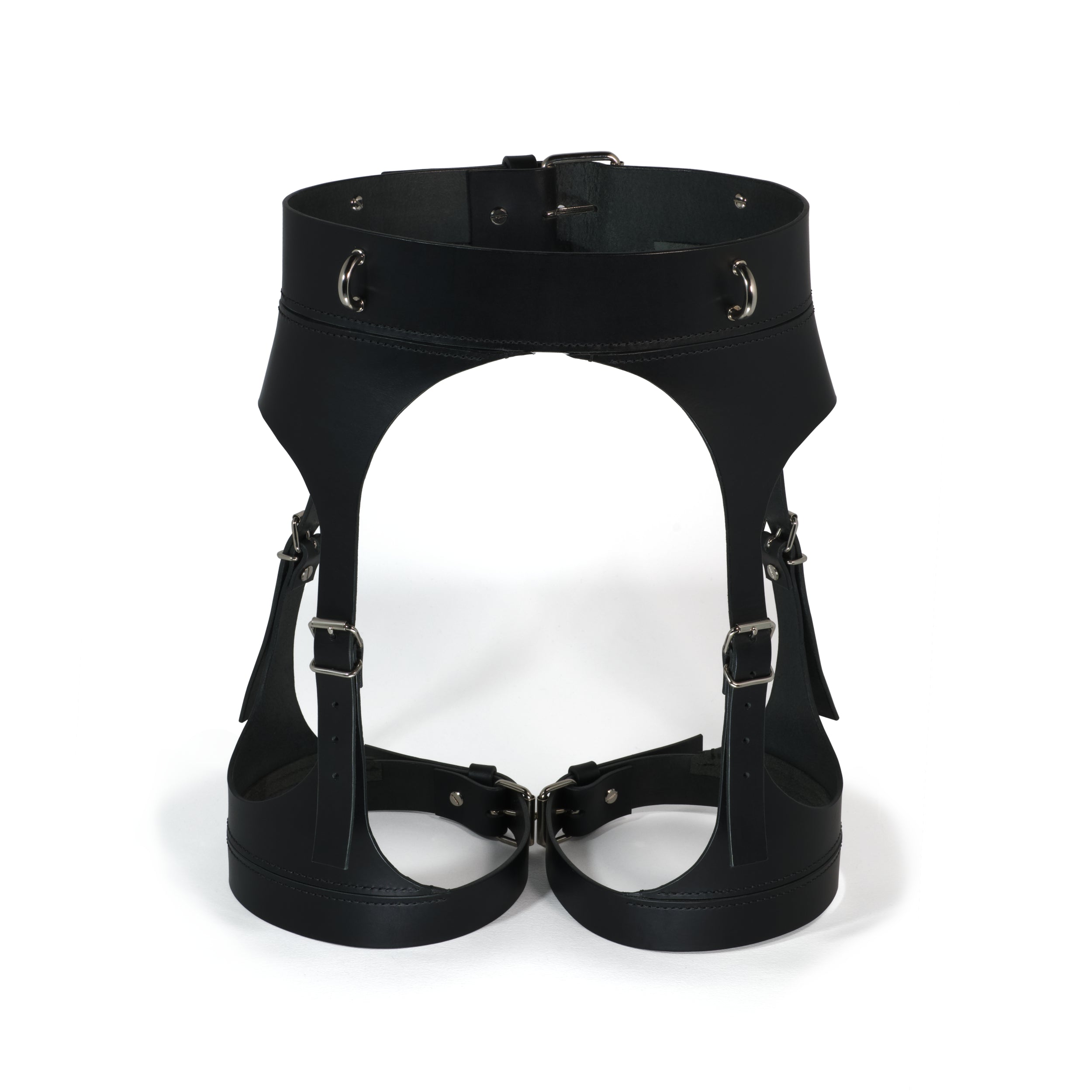 black leather harness garters #color_black