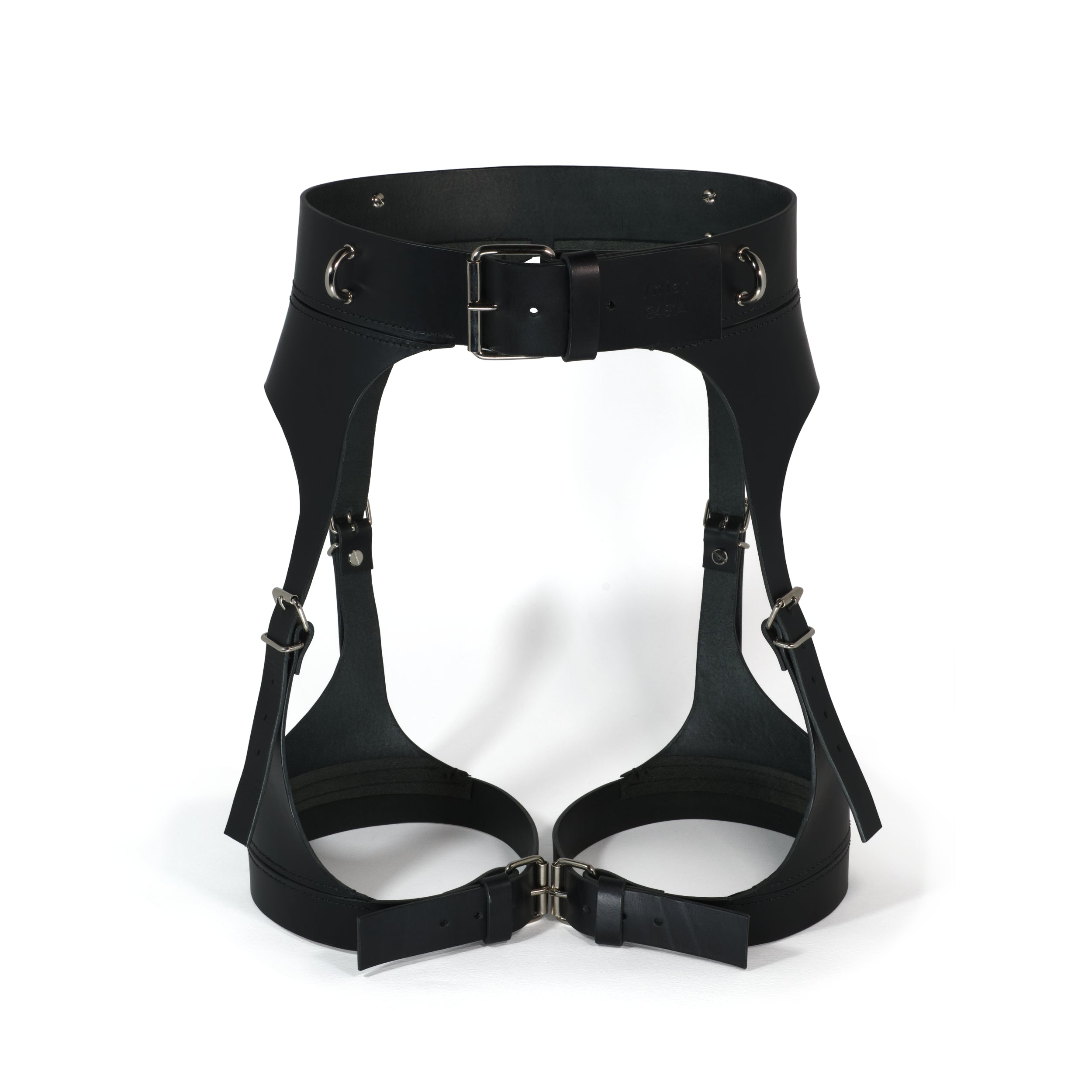 black leather harness garters #color_black