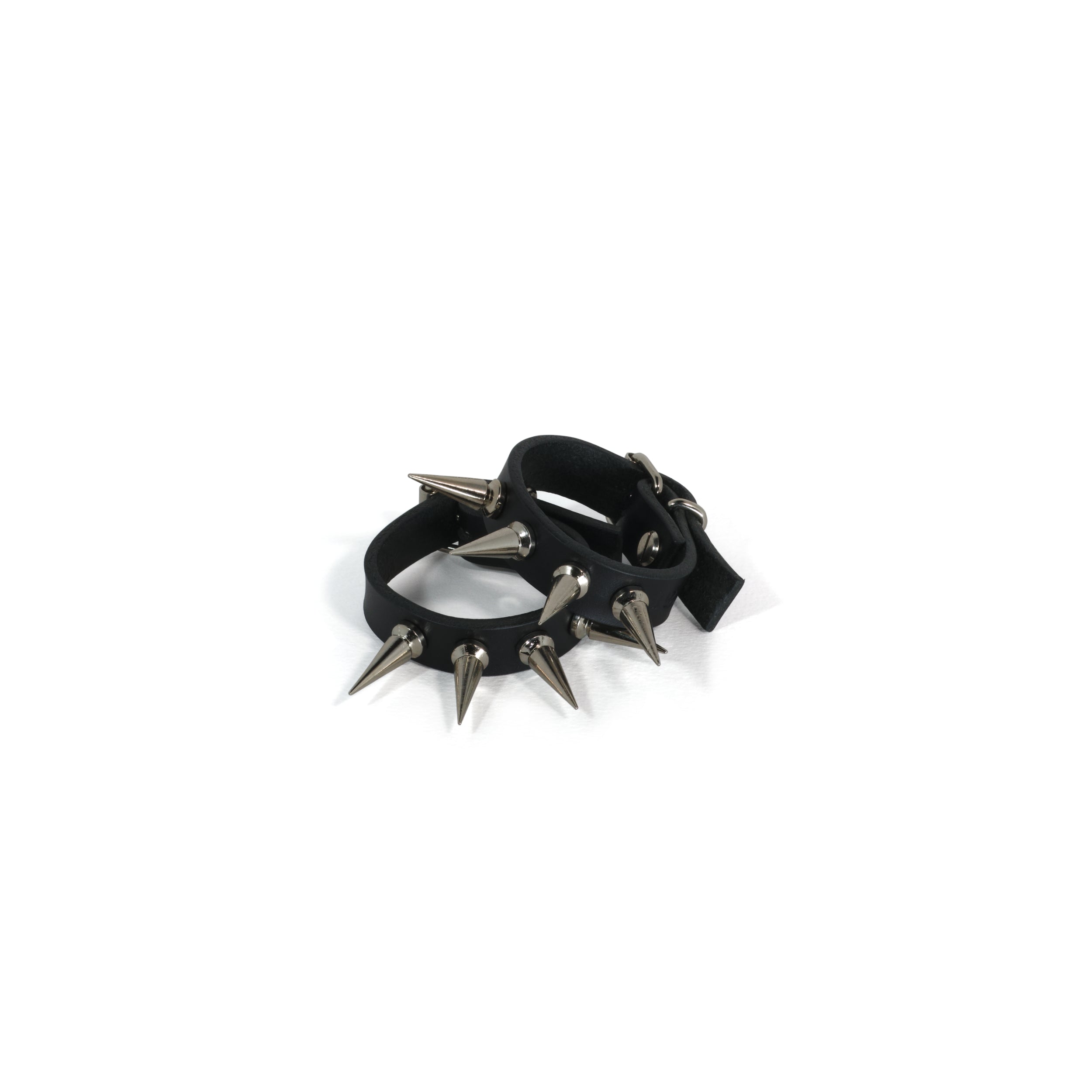 black leather bracelet cuff set with spikes #color_black