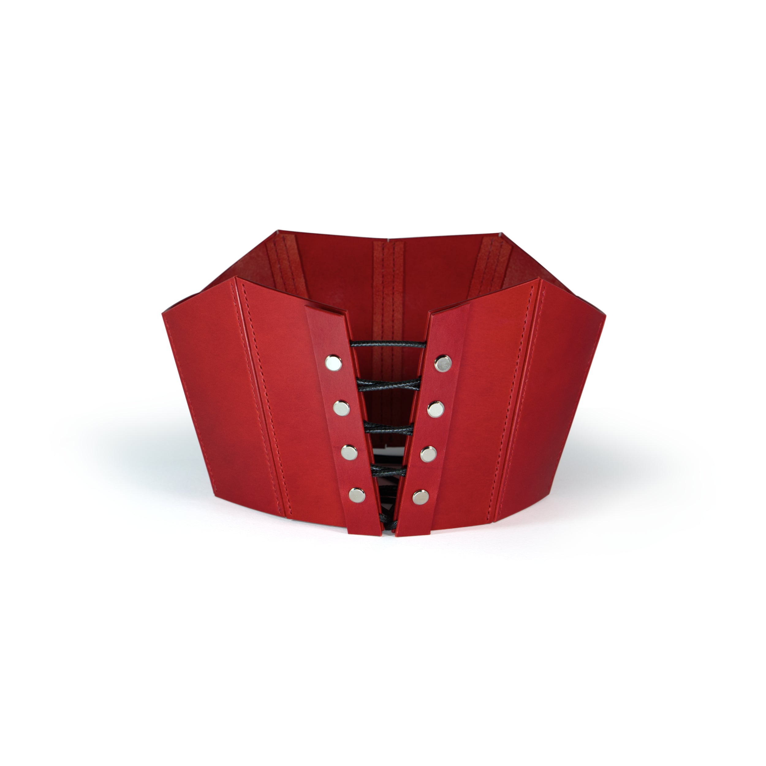 black handstitched leather corset #color_red