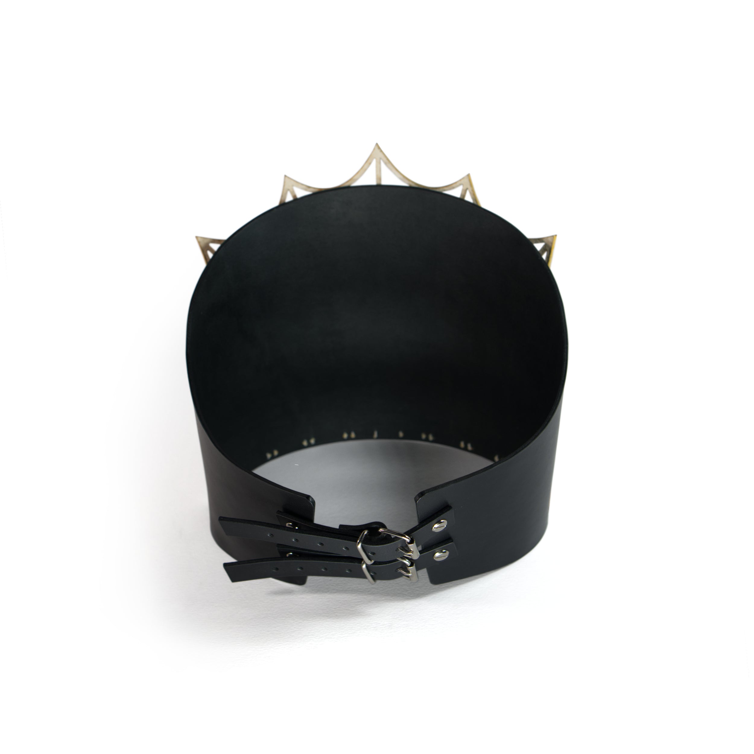 arachne inspired leather corset with lasercut details of spider web