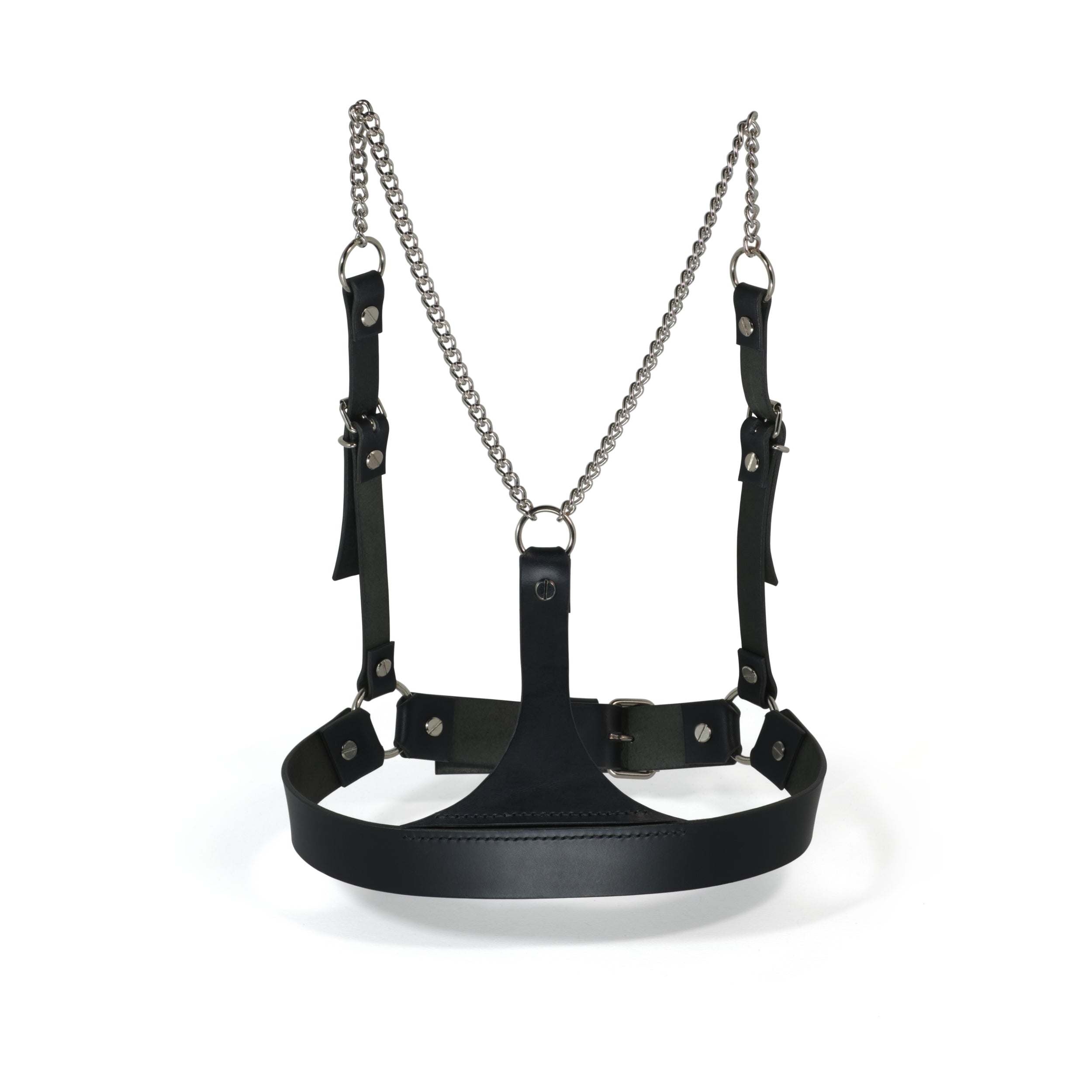black leather underbust harness with chains #color_black