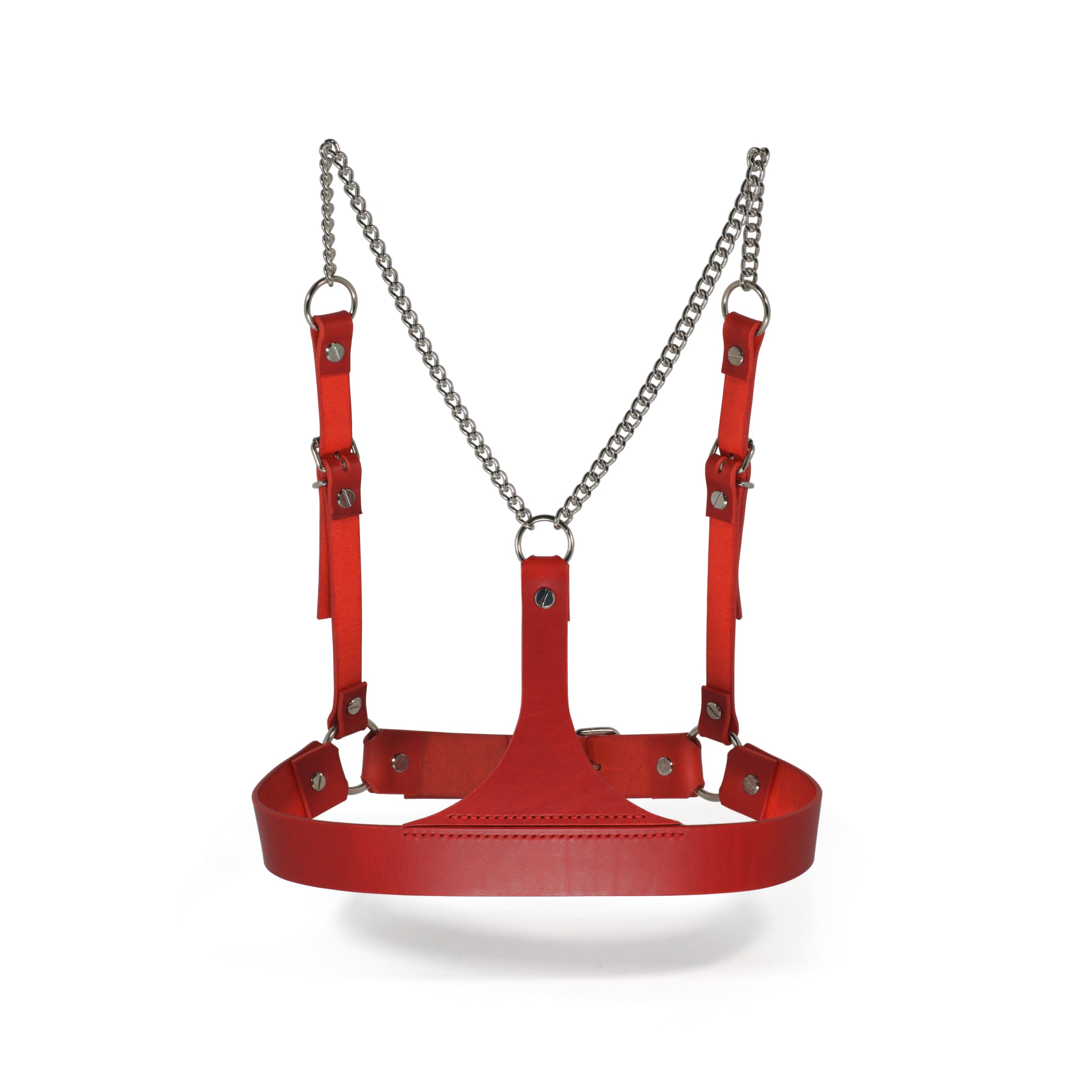red leather underbust harness with chains #color_red