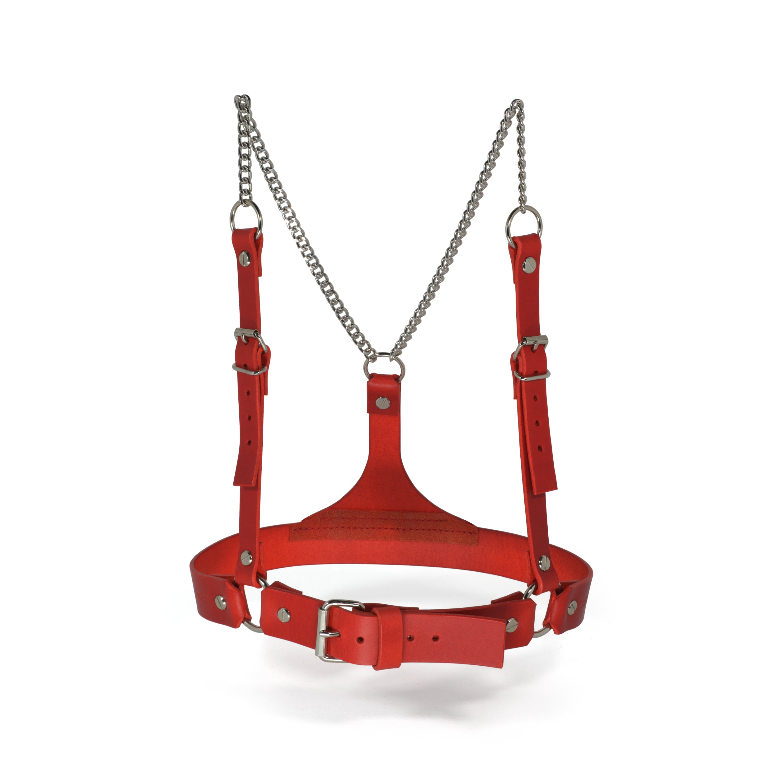 red leather underbust harness with chains #color_red