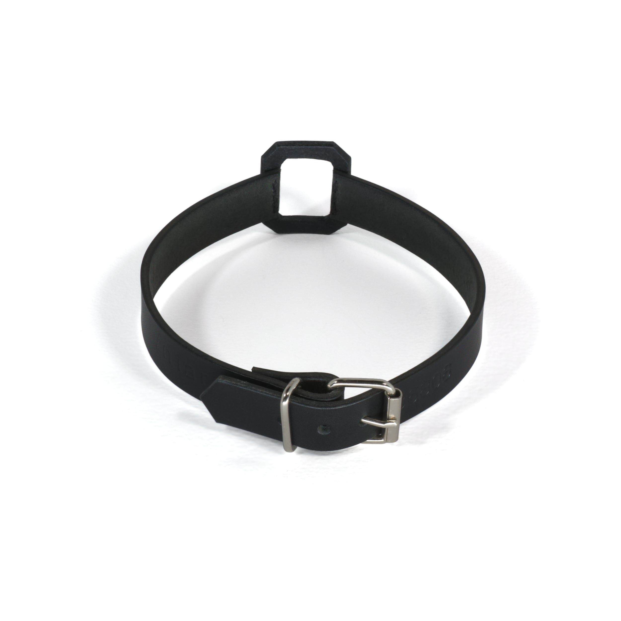 black leather choker with stone cut lasercut detail back #color_black
