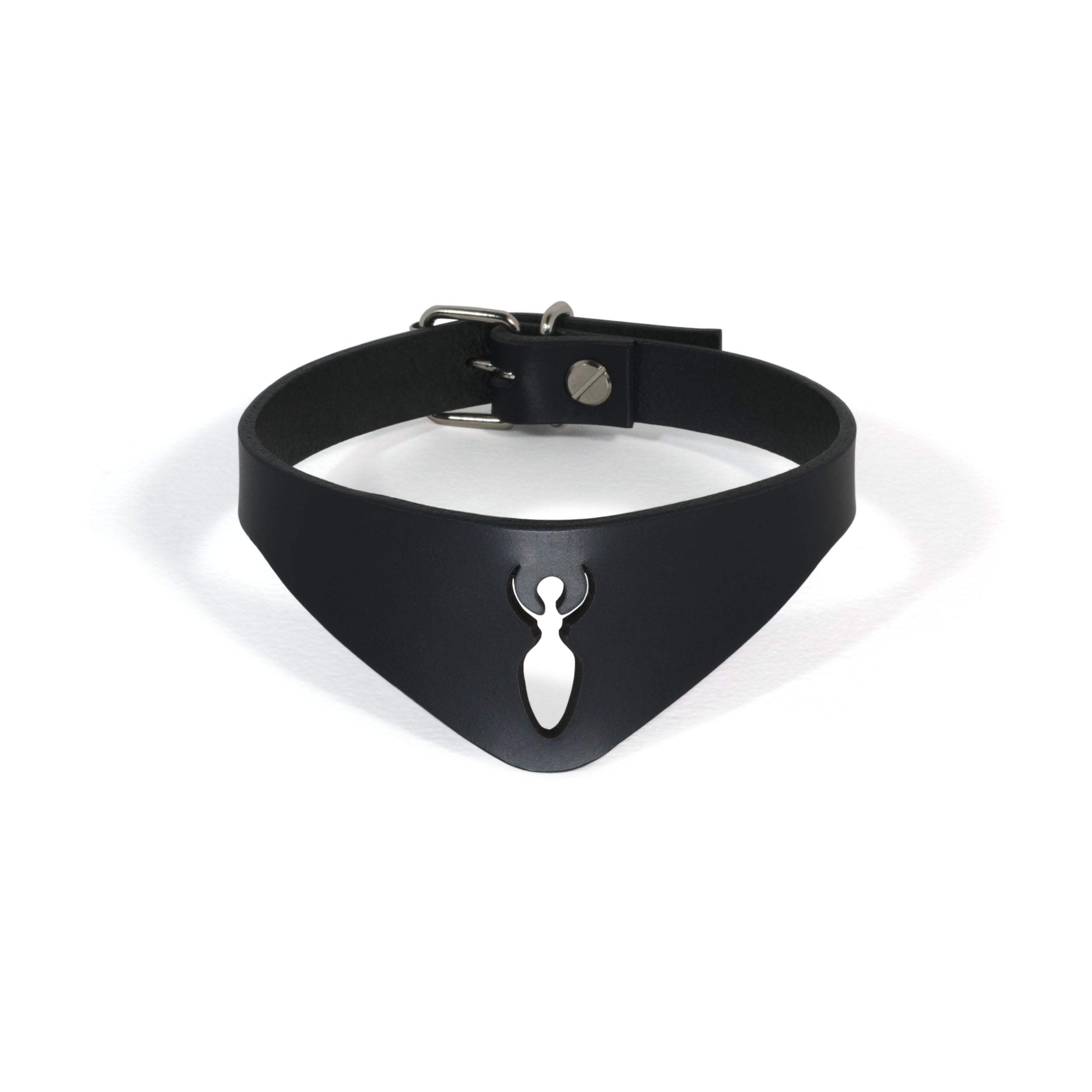 black leather choker lasercut adjustable buckle #color_black
