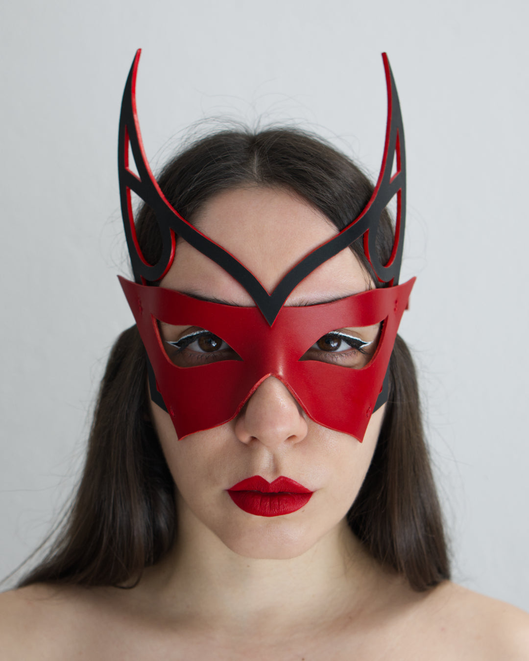 leather mask molded and lasercut demon inspired