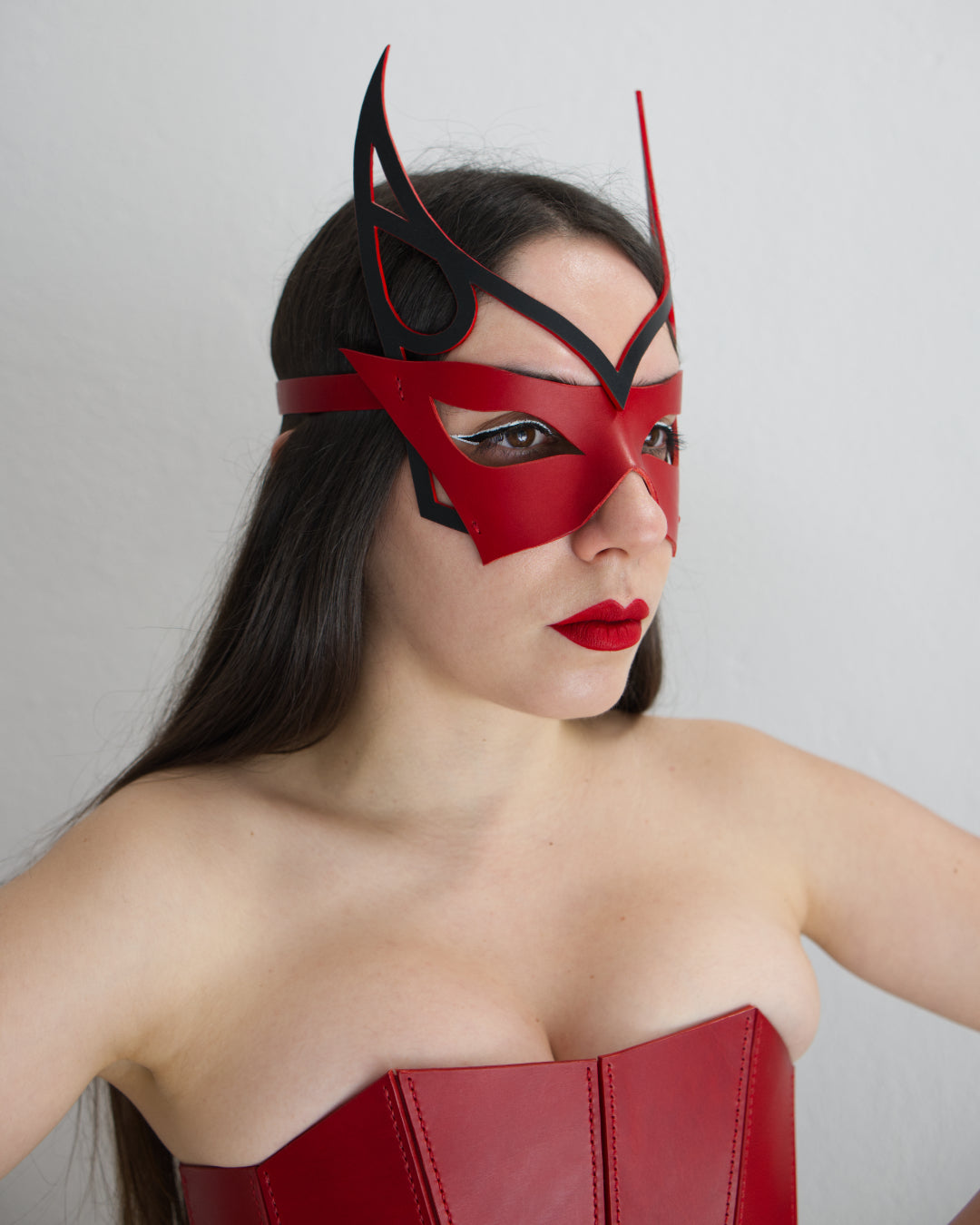 leather mask molded and lasercut demon inspired