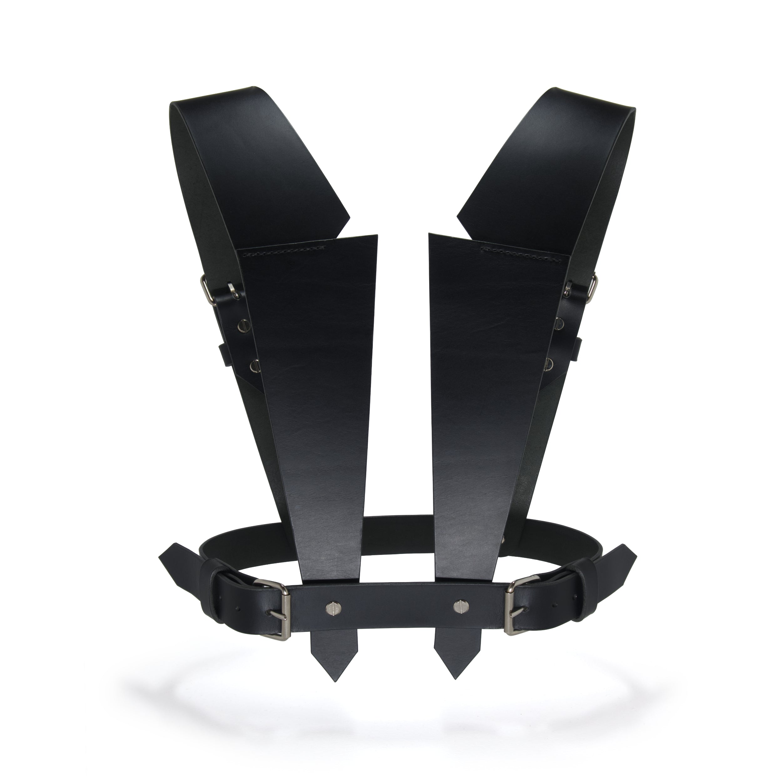 black leather harness blazer