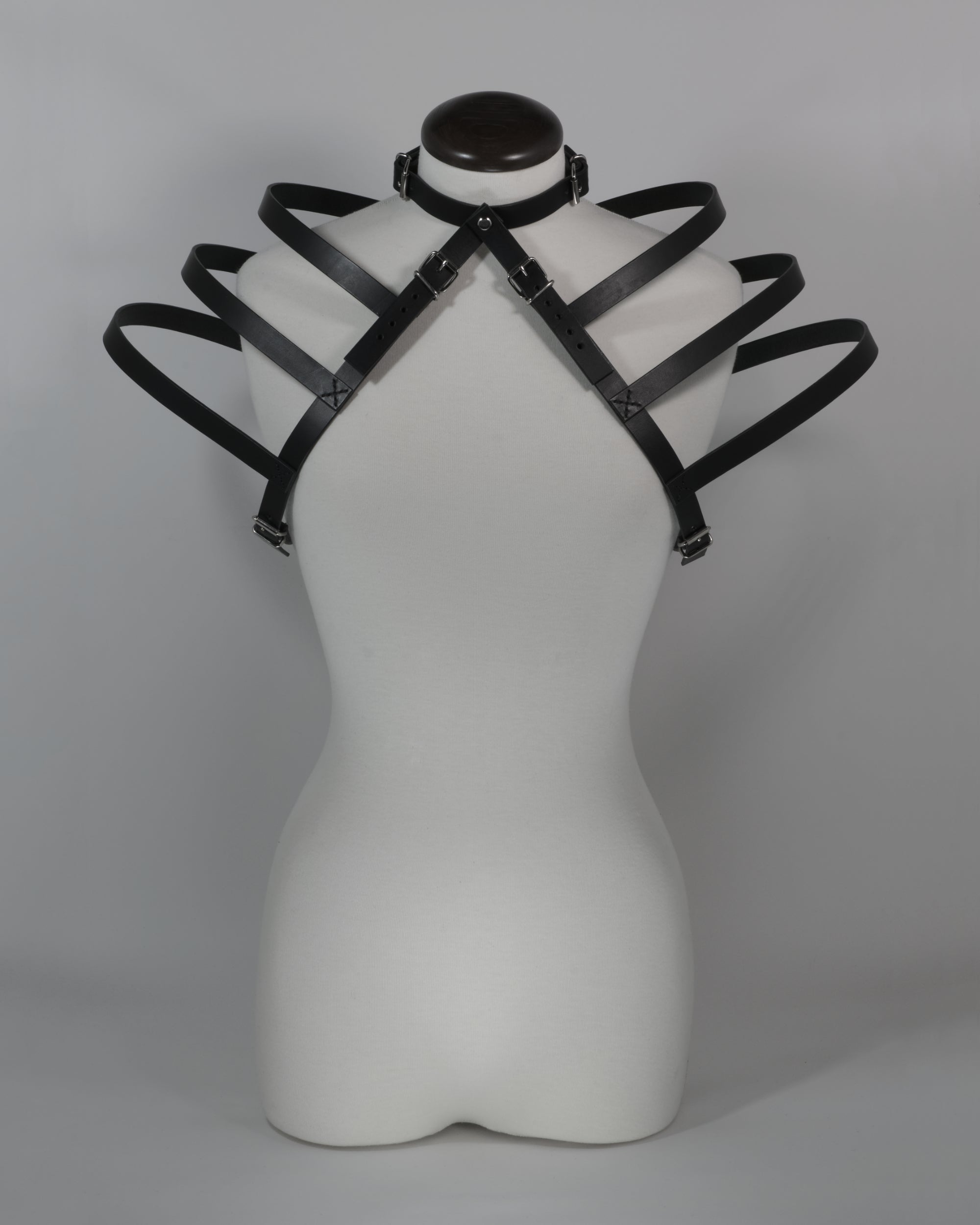 black leather harness with choker avant garde