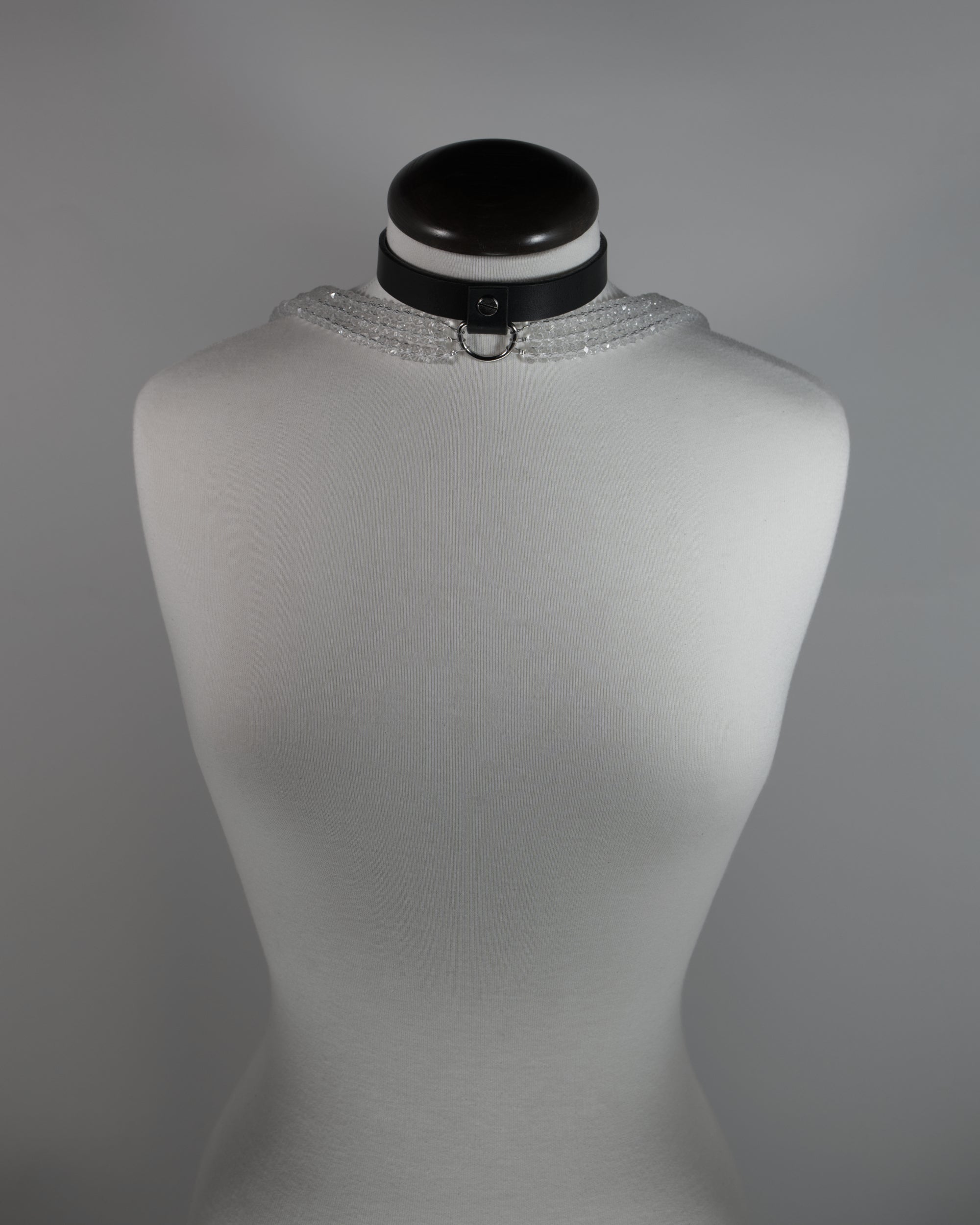 black leather choker with crystal chains draping in the back inspired by the selene goddess