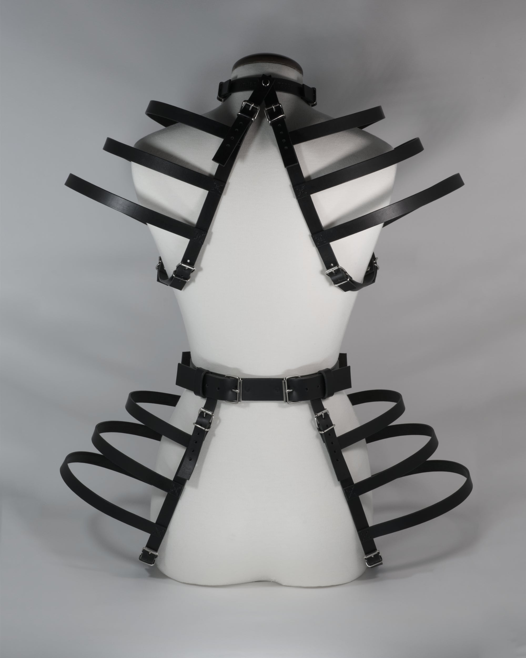 set black leather harness belt avant garde