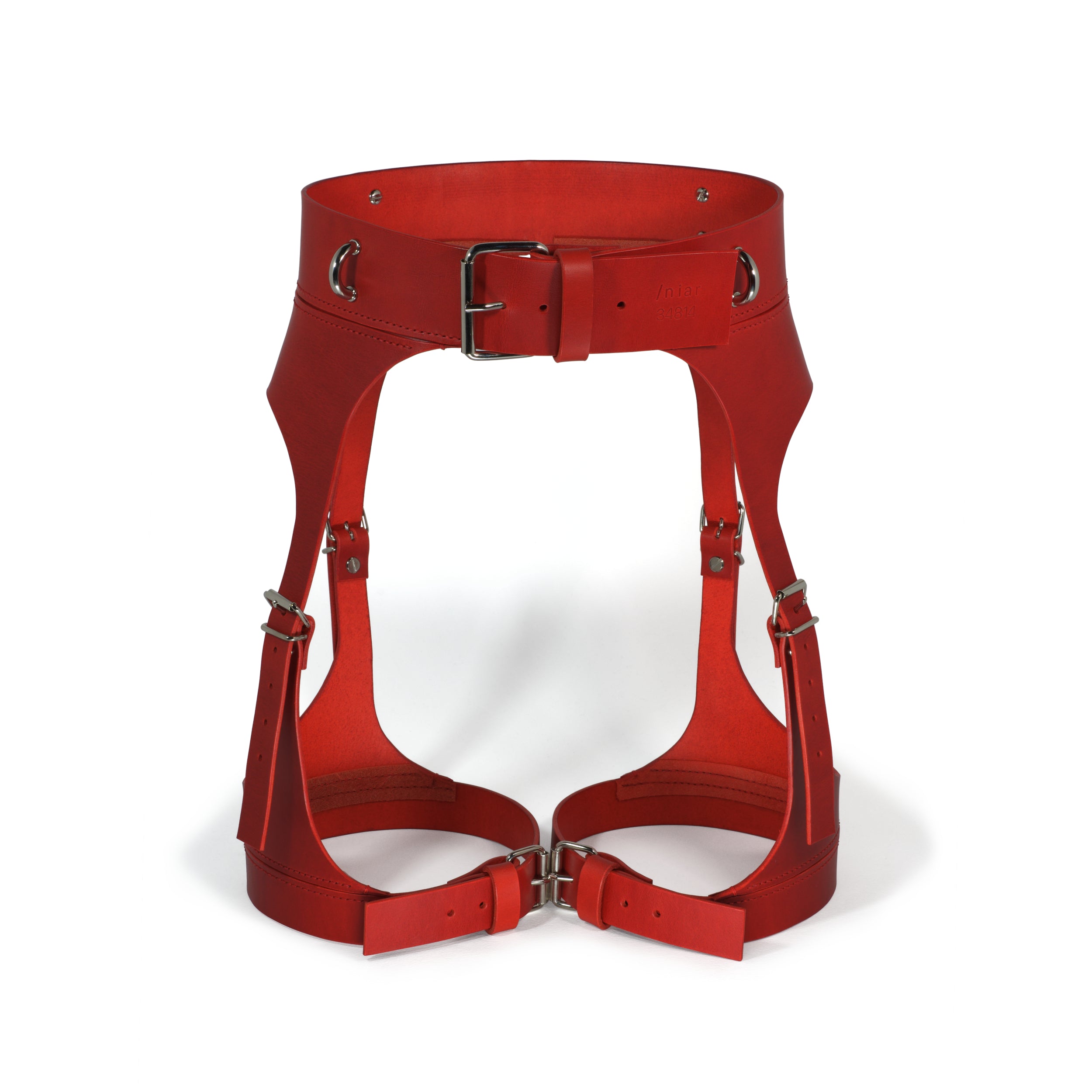 red leather harness garters #color_red