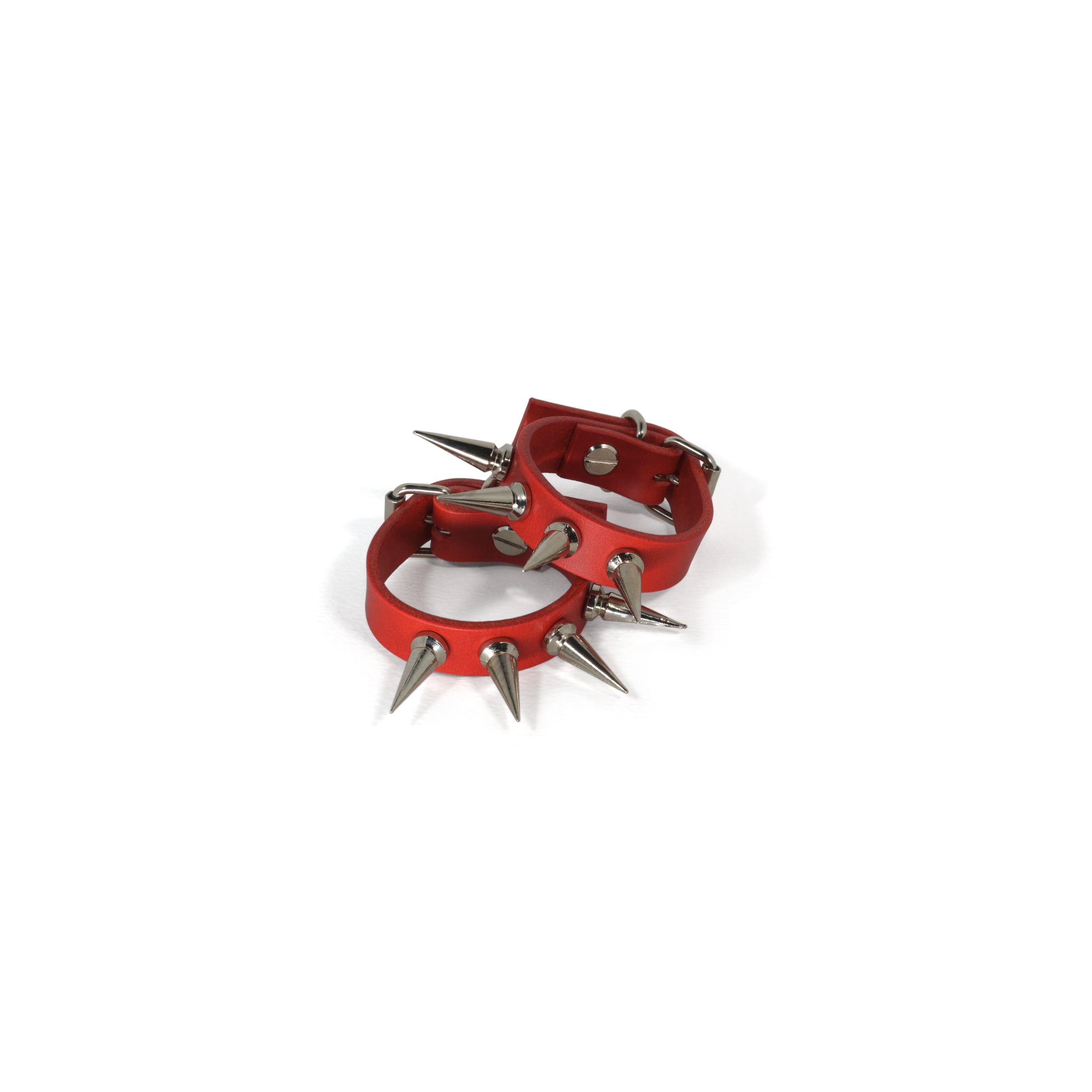 red leather bracelet cuff set with spikes #color_red