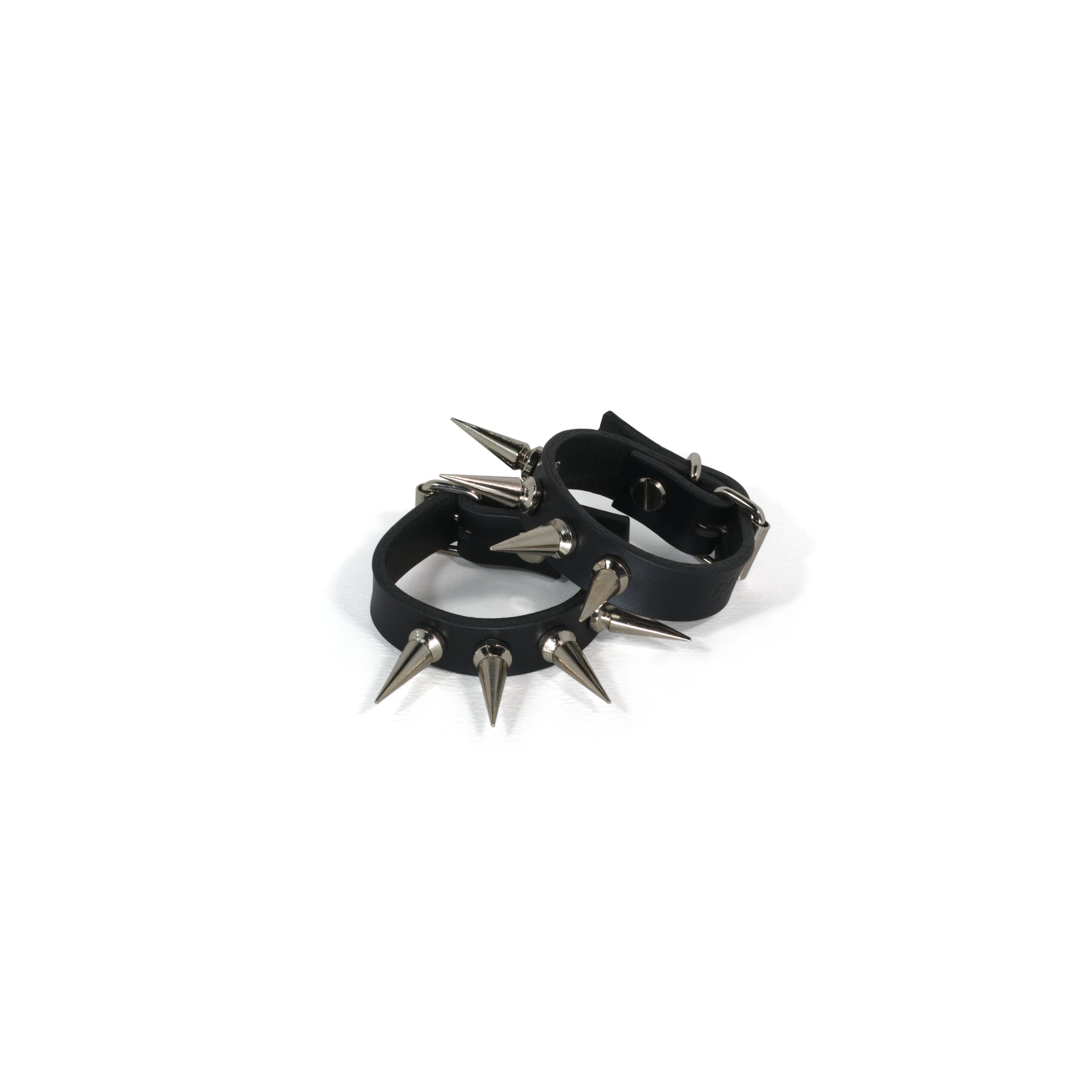 black leather bracelet cuff set with spikes #color_black