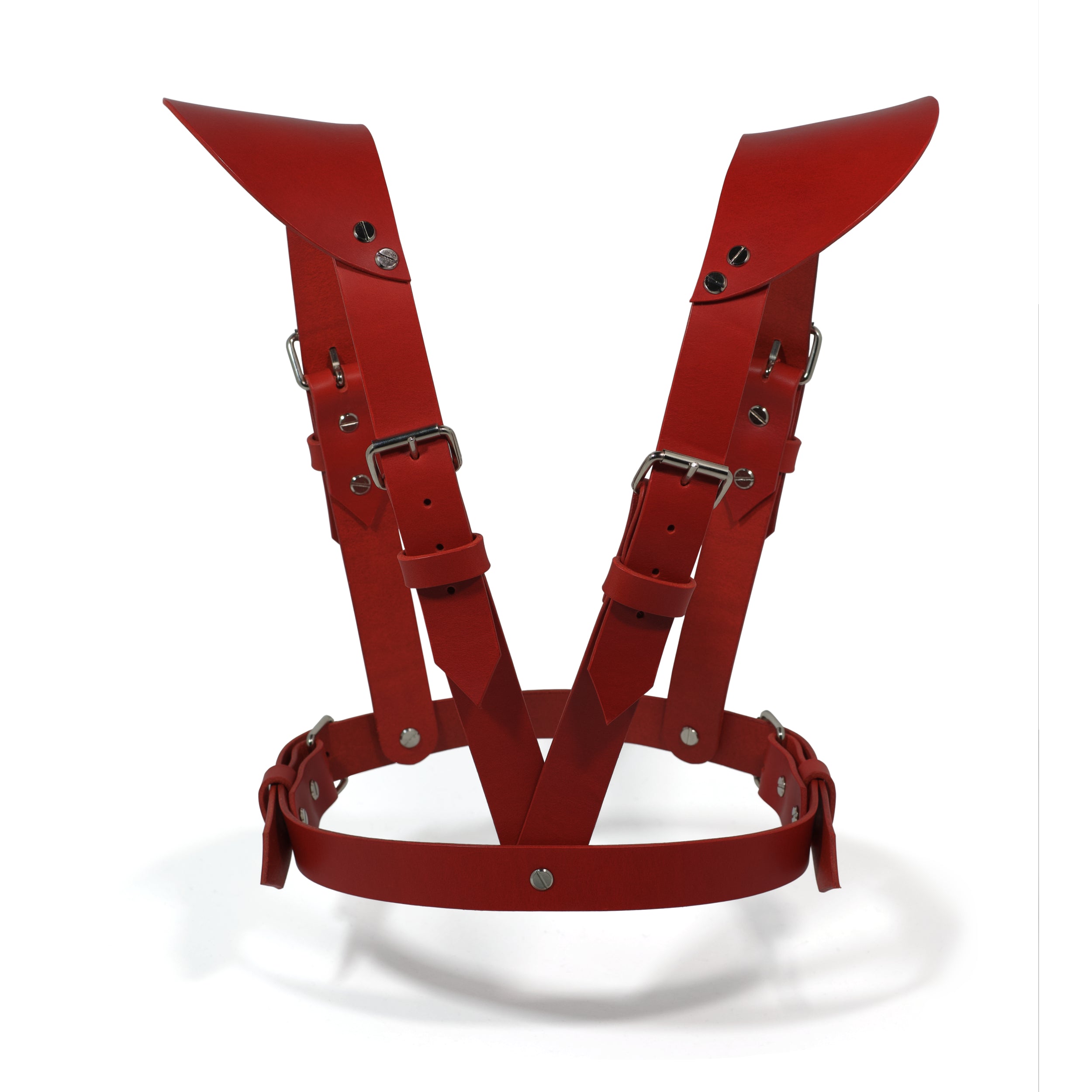 red leather harness avant garde