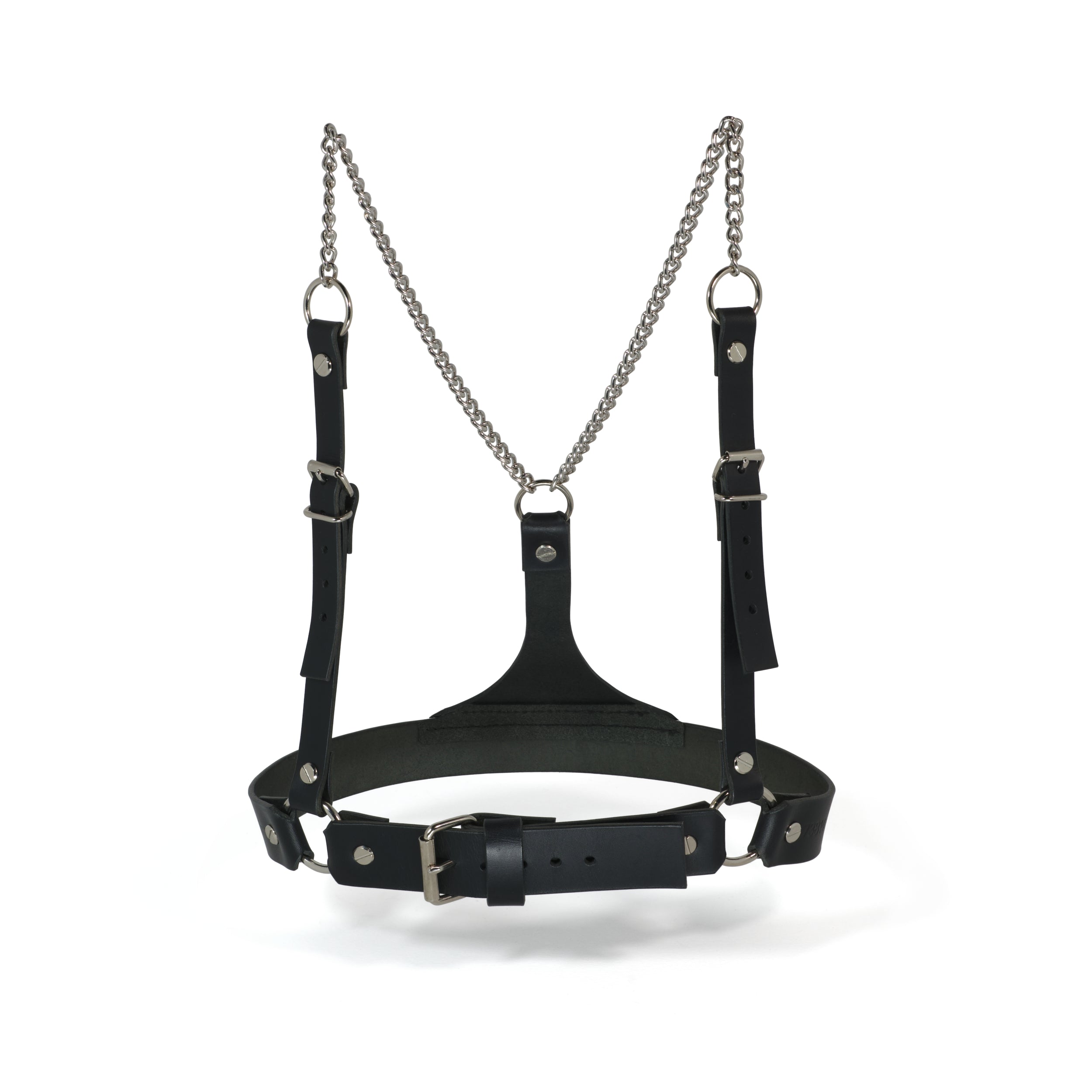 black leather underbust harness with chains #color_black